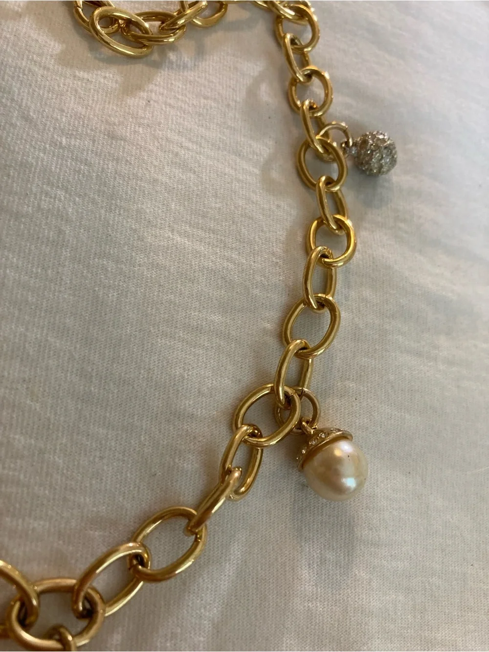 Charm Necklace Hearts Faux Pearls Rhinestones
